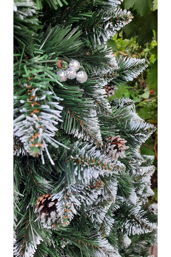 Искусственная елка с серебристой калиной и серебряной шишкой 180 см